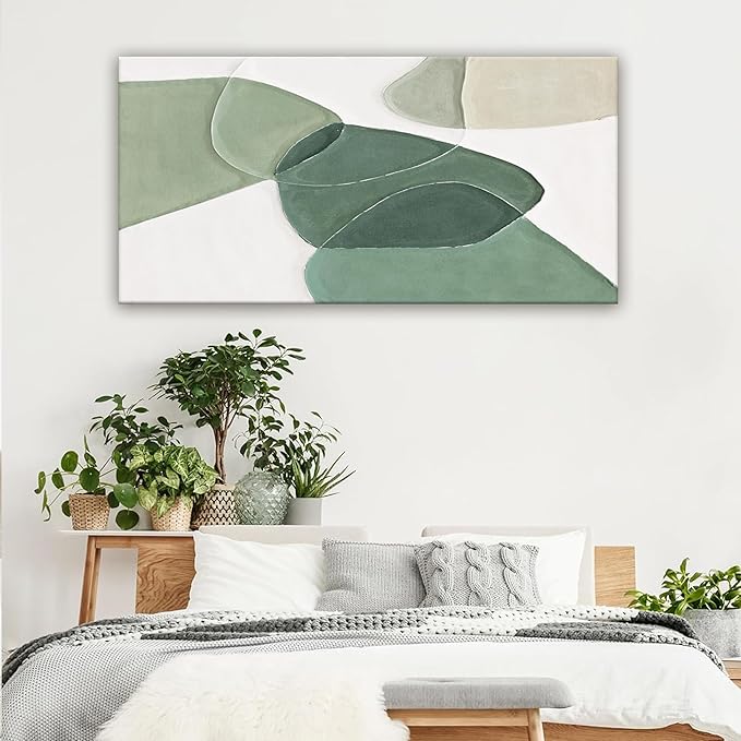 Canvas Wall Art Color Block Line Art Prints Green And White Geometric Color Block Art Painting Modern Artwork Decor For Living Room Bedroom Kitchen 24x48 In