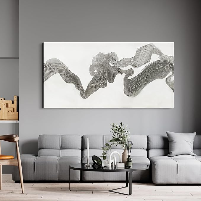 Abstract Wall Art Decor Large Modern Wall Art Decorations Wall Art Pictures for Living Room Abstract Canvas Art Wall Decor Gray White Wall Art Prints Artwork for Walls Bedroom Office Decor 24" X 48"