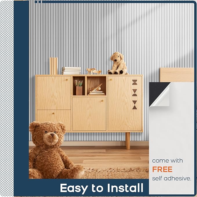 BUBOS 10 Pack Large Acoustic Panels, 48"X 12"X 0.4" Sound Proof Panels for Walls,Decorative Self-Adhesive Acoustical Wall Panels,3D Slat Sound Panels for Home Office Studio (White 01)