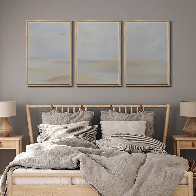 MUDECOR Framed Wall Art Print Set Minimalist Coastal Horizon in Soft Blue and Sand Colors Illustrations Modern Art Boho Decorative Chic for Living Room, Bedroom, Office - 16"x24"x3 Natural