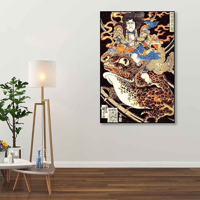 OKRA Utagawa Kuniyoshi Canvas Wall Art Riding a Giant Toad Poses Poster Japanese Ukiyo-E Woodcut Art Animal Nature Landscape Poster Japanese Classic Wall Decor Unframed 20×30in/50×75cm