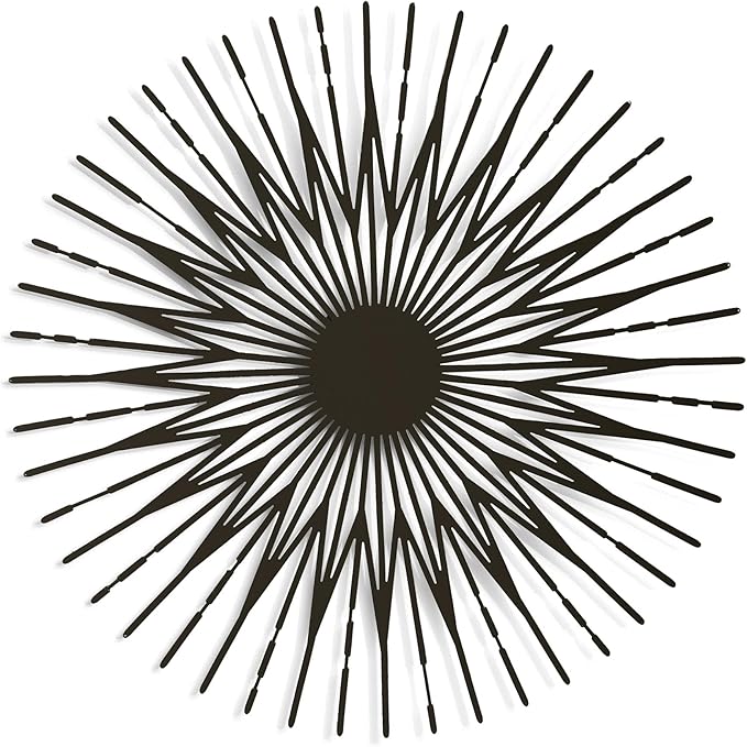 NEODECO Single Sun Metal Wall Art, Geometric Sun Decor, Metallic colors, Large 3D wall sculpture, model A (Black, Small)