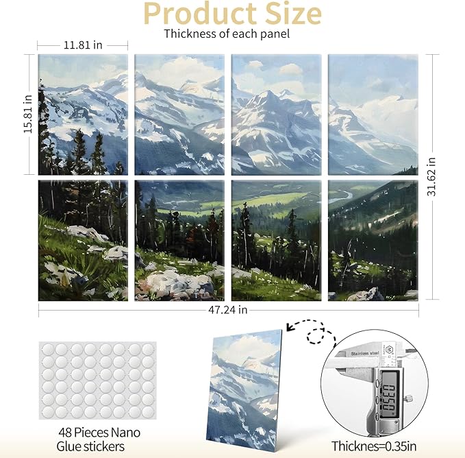 Art3d Soundproof Wall Panels 48"x32", 8-Pack Acoustic Wall Art Panels, Sound Absorbing Decorative Wall Panels for Living Room, Bedroom, Kitchen, Studio, Polyester UV Print