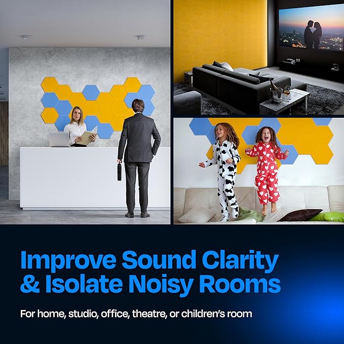 Acoustic Panels 12-Pack Soundproof Wall Panels 12"X10.4"X0.4" Sound Panels High Density Sound Dampening Panels - [Yellow Orange Gold Hexagon]