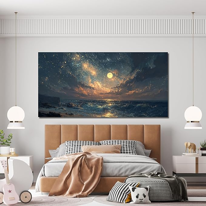 Canvas Wall Art Decor Beach Ocean Waves Wall Art Pictures For Living Room Decorations Gold And Blue Art Wall Decor Artwork For Walls For Bedroom Office Canvas Pictures For Wall Decor 20×40 Inch