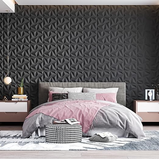 Art3d 3D Wall Panels 100 Pack, 11.8" x 11.8" (97 Sq.ft) PVC Wall Panels - Glue Up Panels Wall Decor for Living Room, Bedroom, Office, Black
