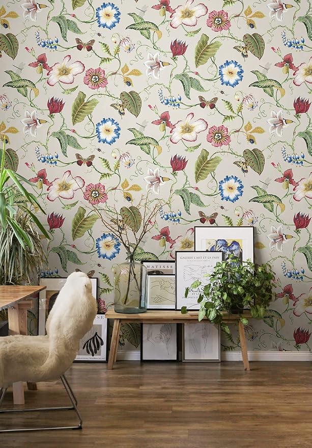 NextWall Summer Garden Floral Peel and Stick Wallpaper (Raspberry & Chartreuse)