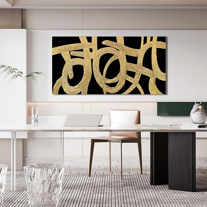 Canvas Wall Art Decor Canvas Wall Art For Living Room Abstract Art Decoration Black and Gold Wall Art Decor Modern Abstract Wall Art Prints Art Work For Bedroom Office Kitchen Wall Decor 20" x 40"