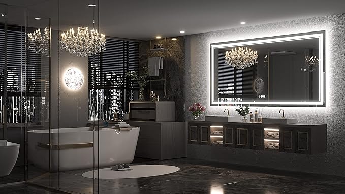 Keonjinn LED Bathroom Mirror 72" x 36" with Backlit and Frontlit, Tempered Glass Stepless 3 Colors Temperature & Dimmable Large Vanity Mirror, UL Listed LED Driver, Double Lights Anti-Fog Wall Mirror