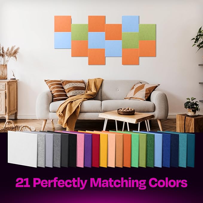 Acoustic Panels 12-Pack Soundproof Wall Panels 12"X12"X0.4" Sound Panels High Density Sound Dampening Panels - [Poppy Orange Square]
