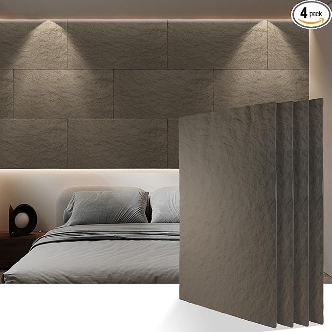 KASARO PU 3D Faux Stone Wall Panels, 4 PCS Wainscoting Panel for Interior Wall Decor, Cement Texture Accent for Home, Office, 47.2×23.6inch, Cement Grey