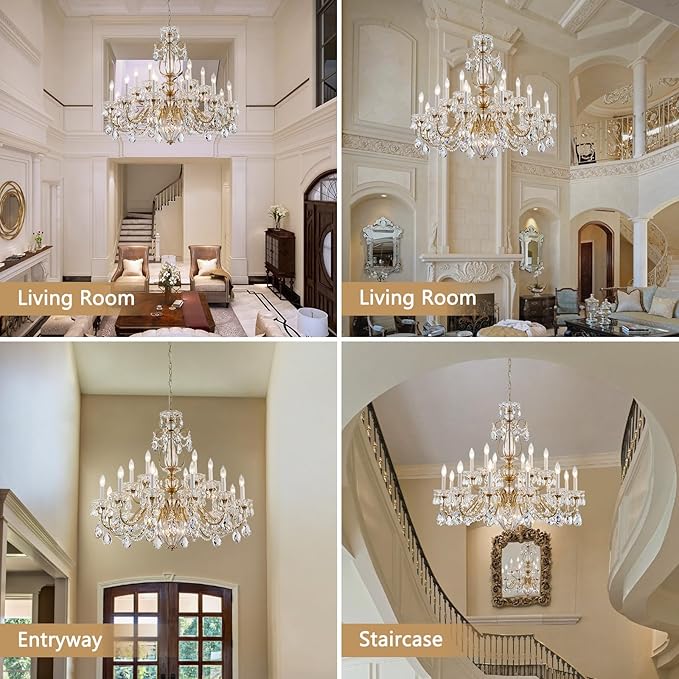18 Lights Large Crystal Chandeliers for High Ceilings Brass Maria Theresa Chandelier Modern Chandelier Light Fixture for Foyer Entryway Staircase Hallway High Ceiling Living Room Dia 37 inch