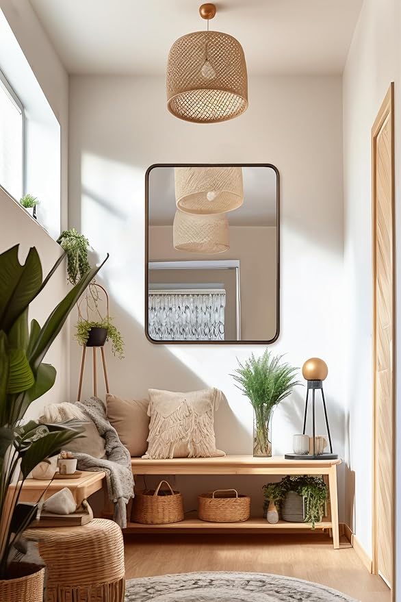 ANDY STAR 28x36 INCH Bronze Bathroom Mirror, Rounded Rectangle Oil Rubbed Bronze Mirrors for Bathroom,Tube Metal Framed, 1’’ Deep Wall Mounted Vertically/Horizontal