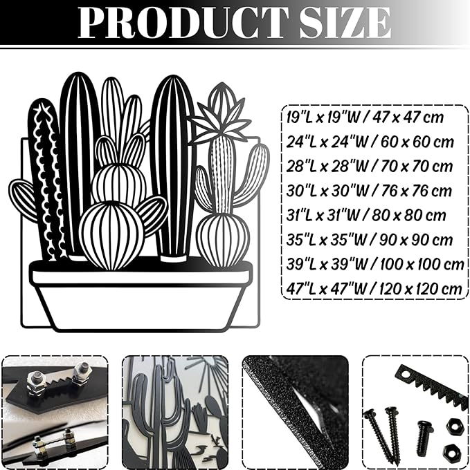 Metal Cactus Wall Decor,Southwestern Wall Art Metal,Metal Desert Wall Art,Metal Cactus Outdoor Decor,Natural Themed Home Decor,Metal Cactus Yard Art (Style 5, 35 L" x 35 W" / 90 x 90 cm)