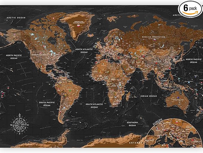 artgeist Premium Wall Mural World Map 118x83 in - XXL Non-Woven Wallpaper Fleece Wall Decor Photo Print Picture Image Design Home Map of The World k-A-0206-a-a