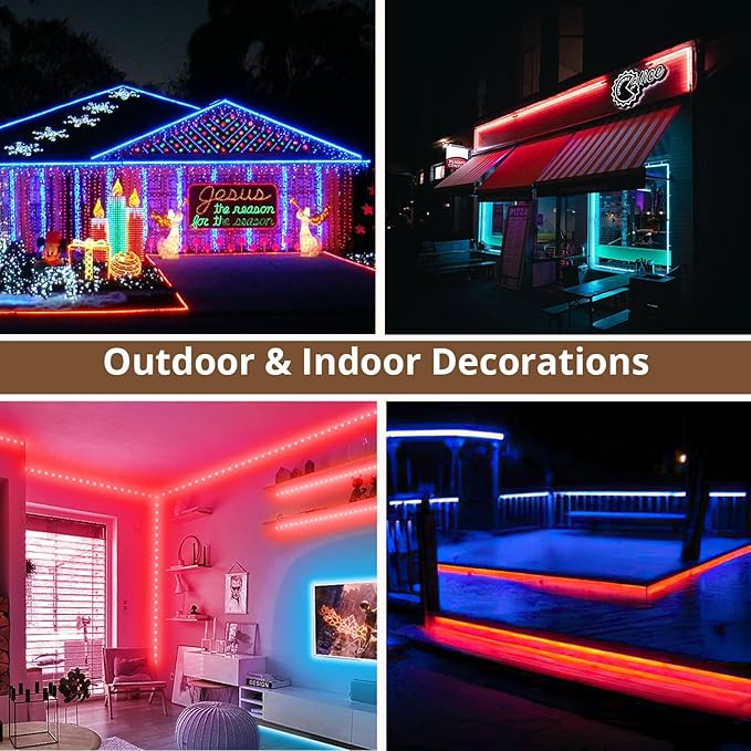 LED Rope Lights, 16.4 Feet Red Flat Flexible Strip Light, Plug in Novelty Lighting, Connectable and Waterproof for Home Christmas Holiday Garden Patio Party Decoration