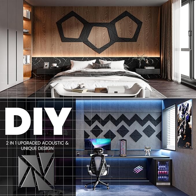 18 Pack Acoustic Panels with Self-Adhesive, 12"X 12"X 0.4"Sound Proof Foam Panels, Sound Panels High Density, Soundproof Wall Panels for Home Studio Office-Black