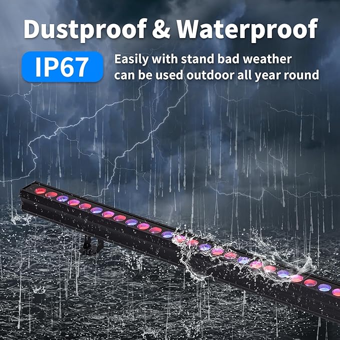 100W Outdoor Wall Washer Light with Remote Control, RGBW 5700K Dimmable Linear Light Bars, 85-265V Waterproof IP67 Outdoor LED Lights Bar for Home Bar Tree, Plug in (2 Pack)