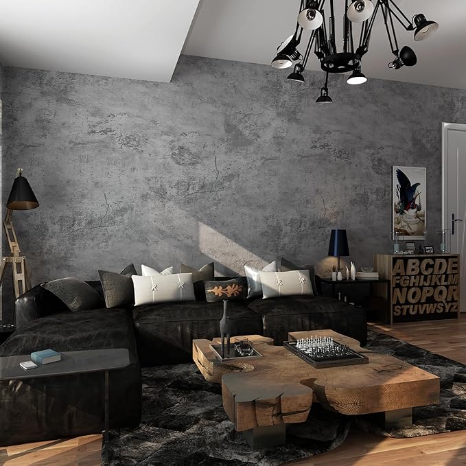 JSEVEM 16"×354" Industrial Blue Grey Concrete Wallpaper Peel and Stick Extra Thick Faux Gray Blue Concrete Cement Contact Paper Vinyl Matte Textured Sticker for Bedroom Garage Pantry Basement Walls