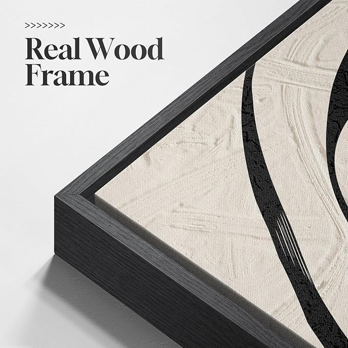 Large Framed Neutral Abstract Wall Art for Living Room, 3 Piece Black and Beige Modern Canvas Prints Paintings Artwork for Walls, Minimalist Abstract Pictures for Hallway, Office Wall Decor 24x36 In