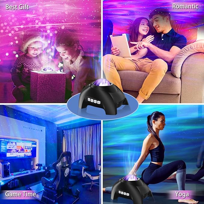 Northern Lights Aurora Projector for Bedroom with Music Bluetooth Speaker and White Noise, Galaxy Projector, Starry Night Light Projectors for Kids Adults Gaming Room