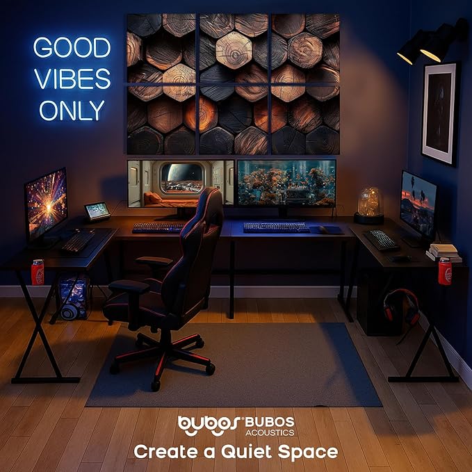 BUBOS 6 Pack Art Acoustic Panels Soundproof Wall Panel,70.8X47.2 Inches Large Sound Absorbing Panel,Self-Adhesive Decorative Acoustical Wall Panels, Acoustic Treatment for Home（Timber Code）