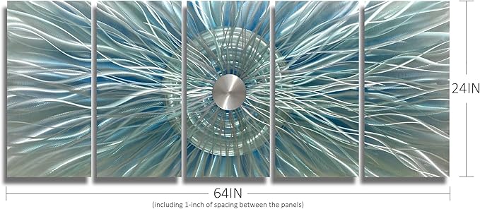 BATRENDY ARTS Abstract Metal Wall Art Aqua and Silver Aluminium Painting Modern 3D Teal Sculpture for Livingroom Bedroom