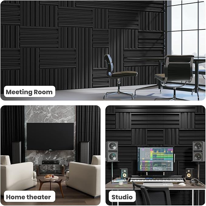 30 Pack Self-Adhesive Sound Proof Foam Panels for Wall,12 X 12 X 2 inches Acoustic Panels,High Resilience Sound Proofing Foam,Sound Absorbing Panel for Home Studios, Offices - Black