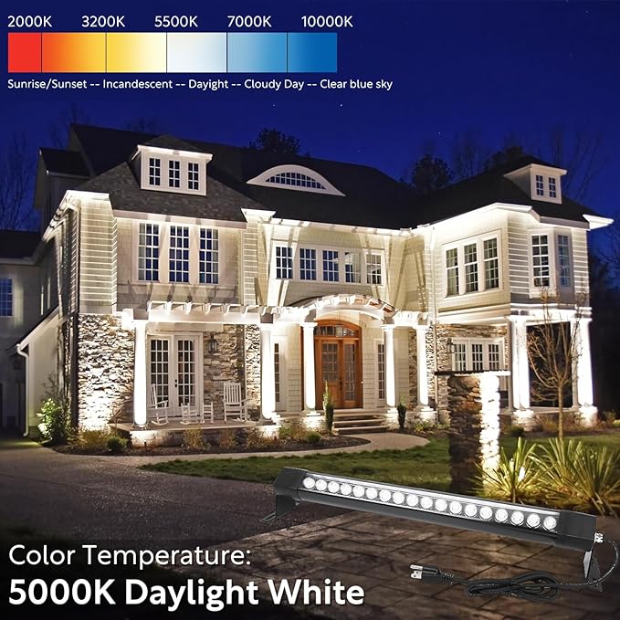 Outdoor Wall Washer Lights 2 Pack,36W 5000K Daylight White Wall Washer Lighting,2FT 120V LED Linear Wall Wash Light Bar for Garden,Backyards,Building,Courtyards Lighting