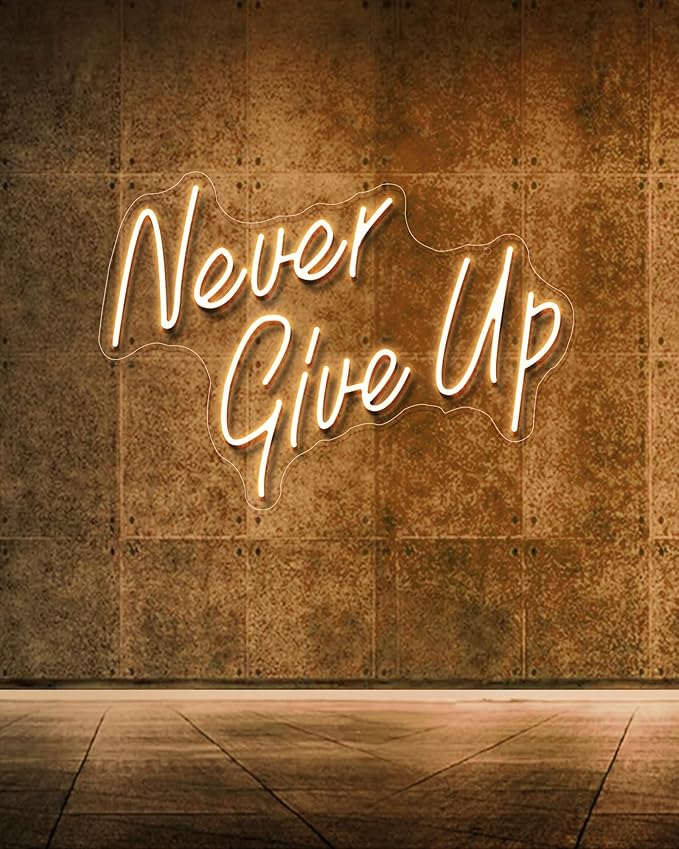 NEVER GIVE UPLED Neon Sign for Wall Decor,Neon Lights Party Decorations, USB Powered Switch Neon Lights lighting adjustable for Office Room, Gym Room, Man Cave, Gamer Room