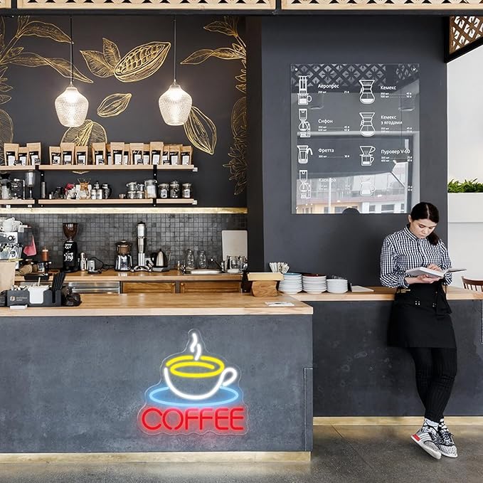Coffee Neon Sign Coffee LED Sign Coffee Bar Neon Sign But First Coffee Neon Sign, Coffee Sign for Coffee Shop Home Coffee Lovers Art Wall Decor, 10.2" x 9.7"