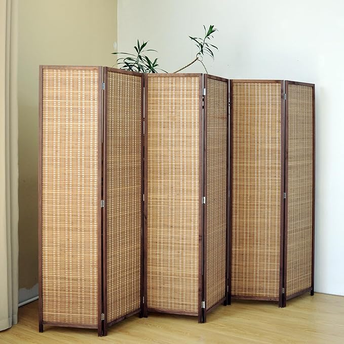 6 Panel Room Divider Screen,5.6 FT Tall Bamboo Divider Folding Privacy Screen,Freestanding Room Divider for Room Seperation,Brown