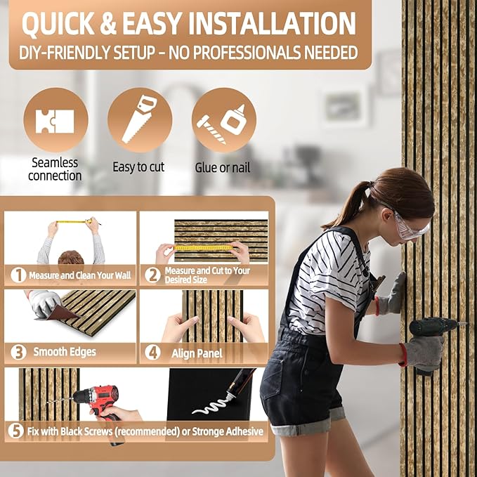 Acoustic Wood Slat Wall Panels - Weathered Walnut Soundproof Paneling for Interior Wall Decor, Modern Design, 94" x 12", 4-Pack