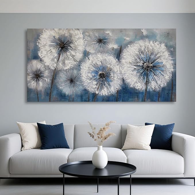 Large Dandelion Painting Wall Art Decor Canvas Print Picture for Living Room White Flower Flora Plant Home Bedroom Decoration Modern Framed Artwork