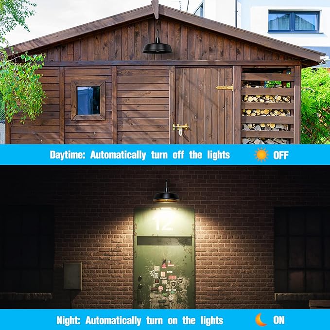 Outdoor Gooseneck Barn Light - 18 inch Farm Style Black Large Lighting Exterior Fixture Sconce Wall Lights for Farmhouse, Dusk to Dawn Sensor Front Door Porch Garage Patio (2PCS