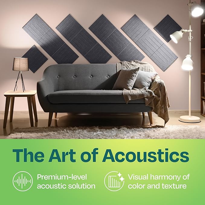 Acoustic Panels 12-Pack Soundproof Wall Panels 12"x12"x0.4" Decorative Sound Dampening for Your Home, Office, Studio, Bedroom & More with Unique LineWave Carving [Pebble Gray]