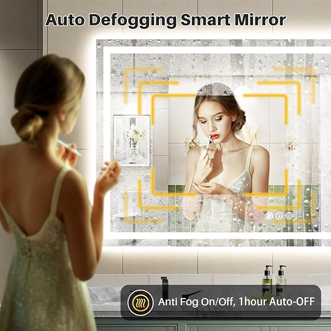 68"x38" LED Bathroom Mirror with Lights, Backlit & Front Lit, Lighted Wall Mirrors for Bathroom Vanity, Touch Screen Dimmable, Anti-Fog, Memory Function, HD Tempered Glass, Shatter-Proof, ETL Listed