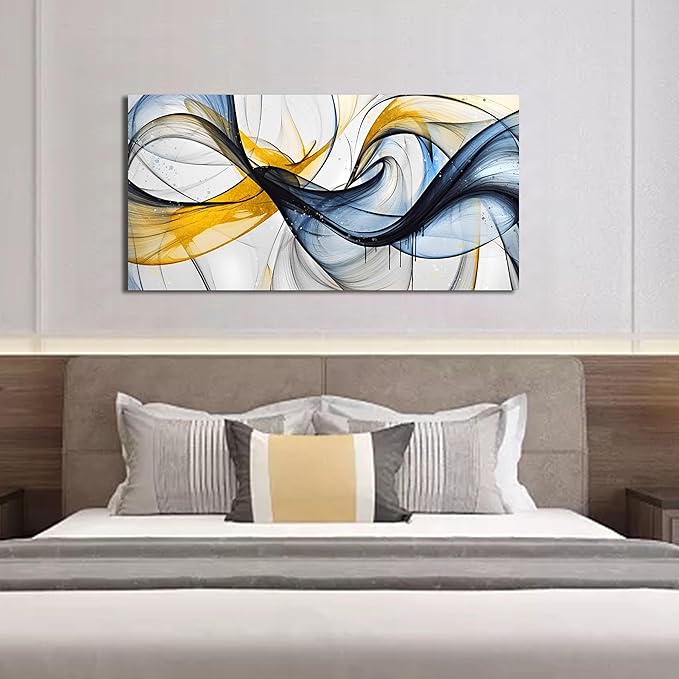 Abstract Office Artwork Wall Decor - Blue Canvas Art Wall Decor for Living Room - Modern Wall Art for Bedroom Size 20" x 40"