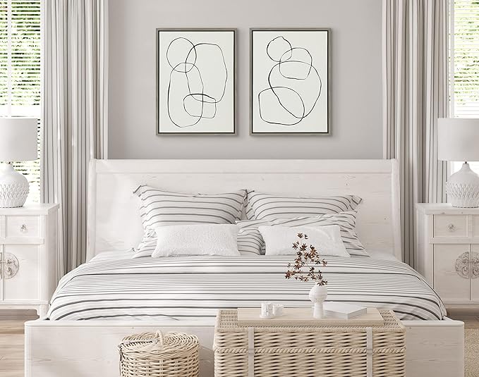 Kate and Laurel Sylvie Sylvie Modern Circles and Going in Circles Framed Linen Textured Canvas Wall Art Set by Teju Reval of SnazzyHues, 2 Piece 18x24 Gray, Decorative Abstract Art Print for Wall