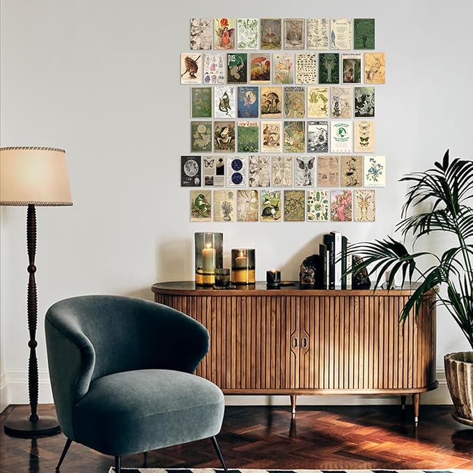 KBKBART Vintage Fairycore Decor Aesthetic Pictures, 50 Pcs Fairycore Room Decor, Retro Cottagecore Earthy Wall Art Vintage Fairy Posters Wall Collage Kit for Dorm Bedroom (4"x6")