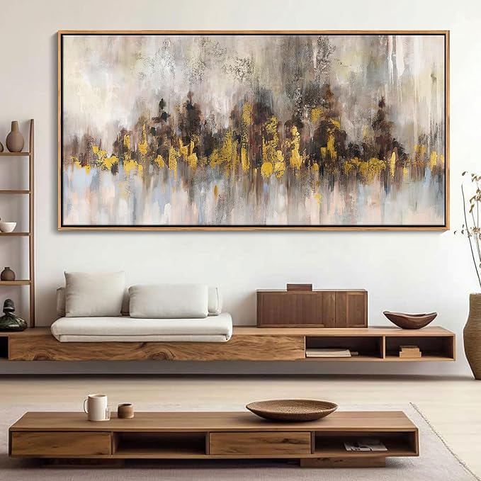 Abstract Painting Wall Art Black and Gold Picture for Living Room Retro Home Bedroom Decoration Modern Framed Artwork Decor 29X58IN