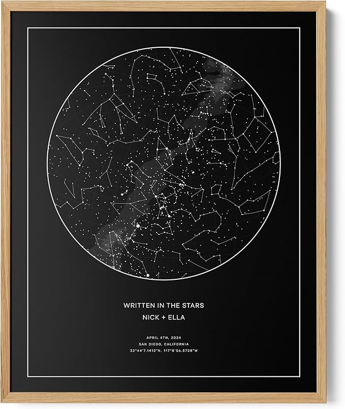CELESTORY Custom Star Map Framed Night Sky Print Constellation Map Star Chart Gift Wall Art Poster Personalized Star Map for Specific Date Unique Gifts for Him Meaningful Gifts for Her - Pitch Black