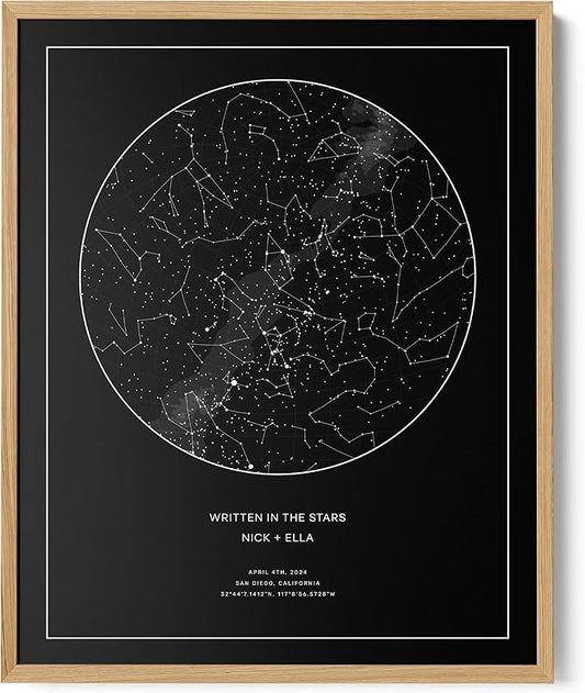 CELESTORY Custom Star Map Framed Night Sky Print Constellation Map Star Chart Gift Wall Art Poster Personalized Star Map for Specific Date Unique Gifts for Him Meaningful Gifts for Her - Pitch Black