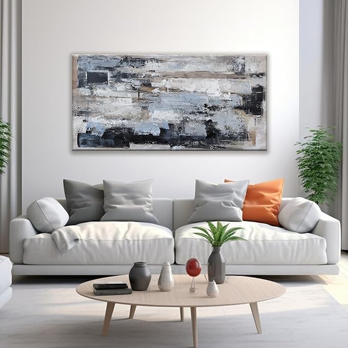 KUPTEU Canvas Wall Art Decor Modern Large Wall Art For Living Room Abstract Art Blue Black Wall Art Prints Artwork for Walls Abstract Canvas Art Wall Decor Bedroom Office Decor 24"x48"