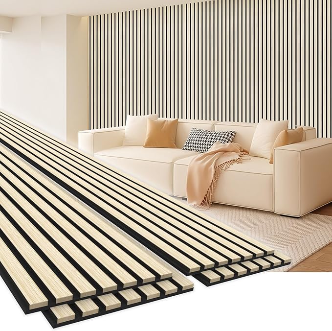 4 Pack 94.5" × 11" Wood Panels for Wall, Acoustic Soundproof Wall Slat Panels, 3D Wall Panels for Home Office Decoration,Natural Oak