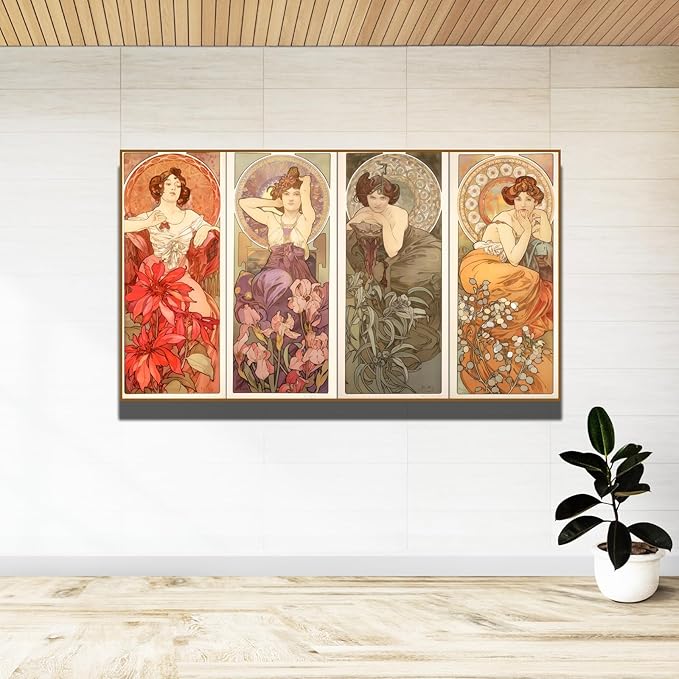 OKRA Mucha Canvas Wall Art - French Art Nouveau Advertising Pictures - Vintage Beer Advertising Posters - Art Nouveau Pictures - Wall Decorate for Bathroom Bedroom Living Room - Unframed