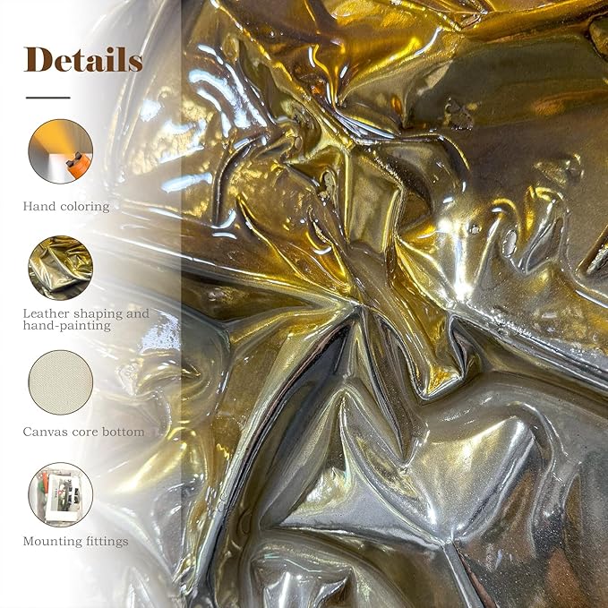 BrightA Liquid gold texture leather 3D wall art with double-sided hanging gold and silver texture reliefs, suitable for enterprise walls (horizontal/vertical) 47.2"x23.6"