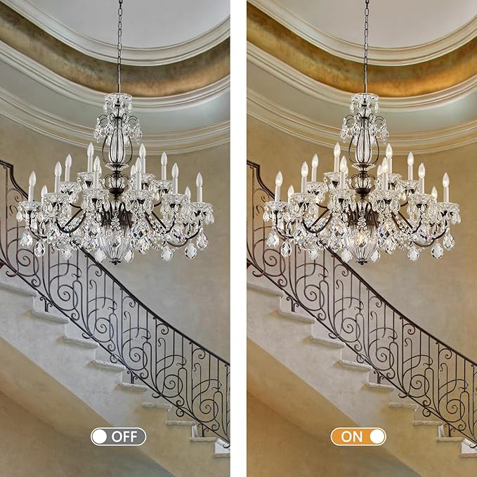 18 Lights Large Crystal Chandeliers for High Ceilings Brown Maria Theresa Chandelier Modern Chandelier Light Fixture for Foyer Entryway Staircase Hallway High Ceiling Living Room Dia 37 inch