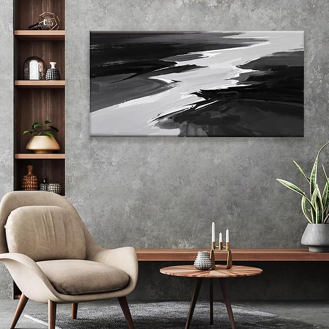 Canvas Art Wall Decor Prints Black And White Abstract Wall Art Painting Modern Grey Abstract Wall Decor Artwork For Living Room Pictures For Bedroom 24x48 In