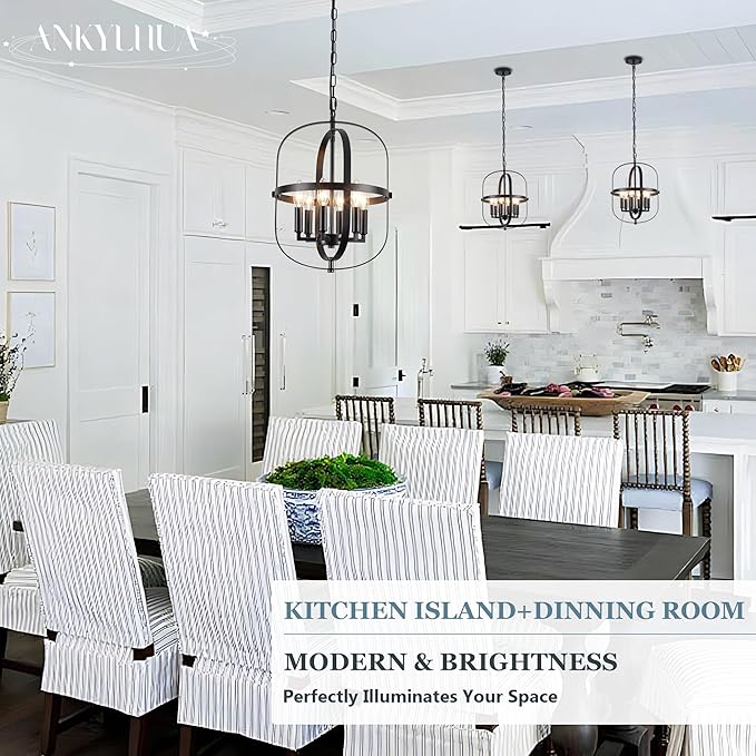 Black Chandelier-6 Light,Modern Farmhouse Chandeliers for Dining Room Light Fixture Entryway Industrial Rustic Geometric Hanging Foyer Lighting Fixtures Kitchen Chandelier for Bedroom Hallway